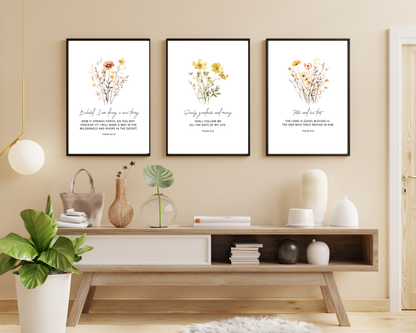Christian Floral Wall Art Set of 3 | Bible Verse Printable, Feminine Scripture Decor, Boho Neutral Faith Home Wall Prints