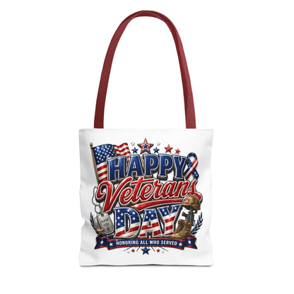 Veterans Day Tote Bag — "Happy Veterans Day" Patriotic All-Over Print
