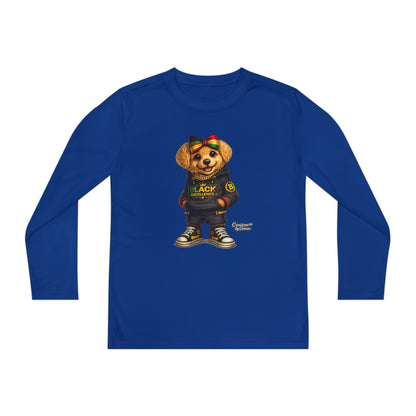 Youth Long Sleeve Tee — Trendy Bear Graphic "Black Excellence"