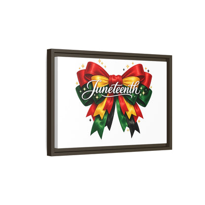 Juneteenth Framed Canvas Print – Festive Red, Green & Gold Ribbon Wall Art