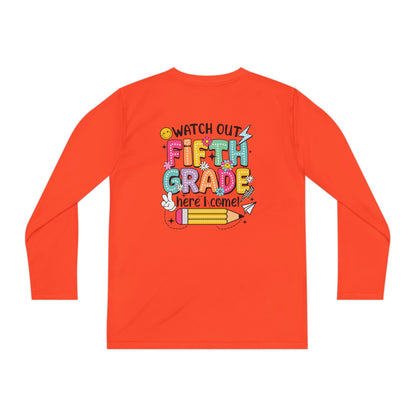 Youth Long Sleeve Tee - "Watch Out Fifth Grade Here I Come" Back-to-School Shirt