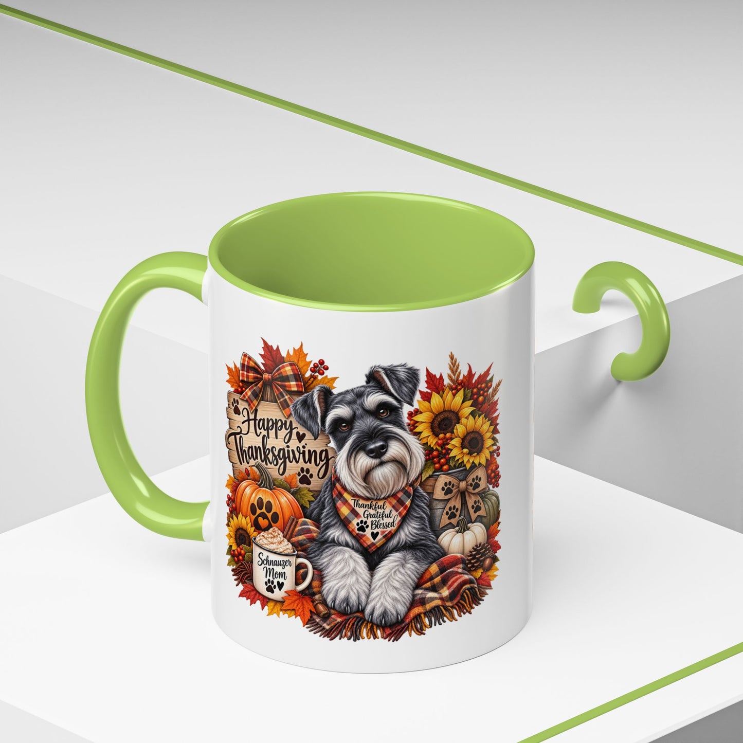 Thanksgiving Schnauzer Coffee Mug — 'Happy Thanksgiving' Autumn Dog Mug (11/15oz)