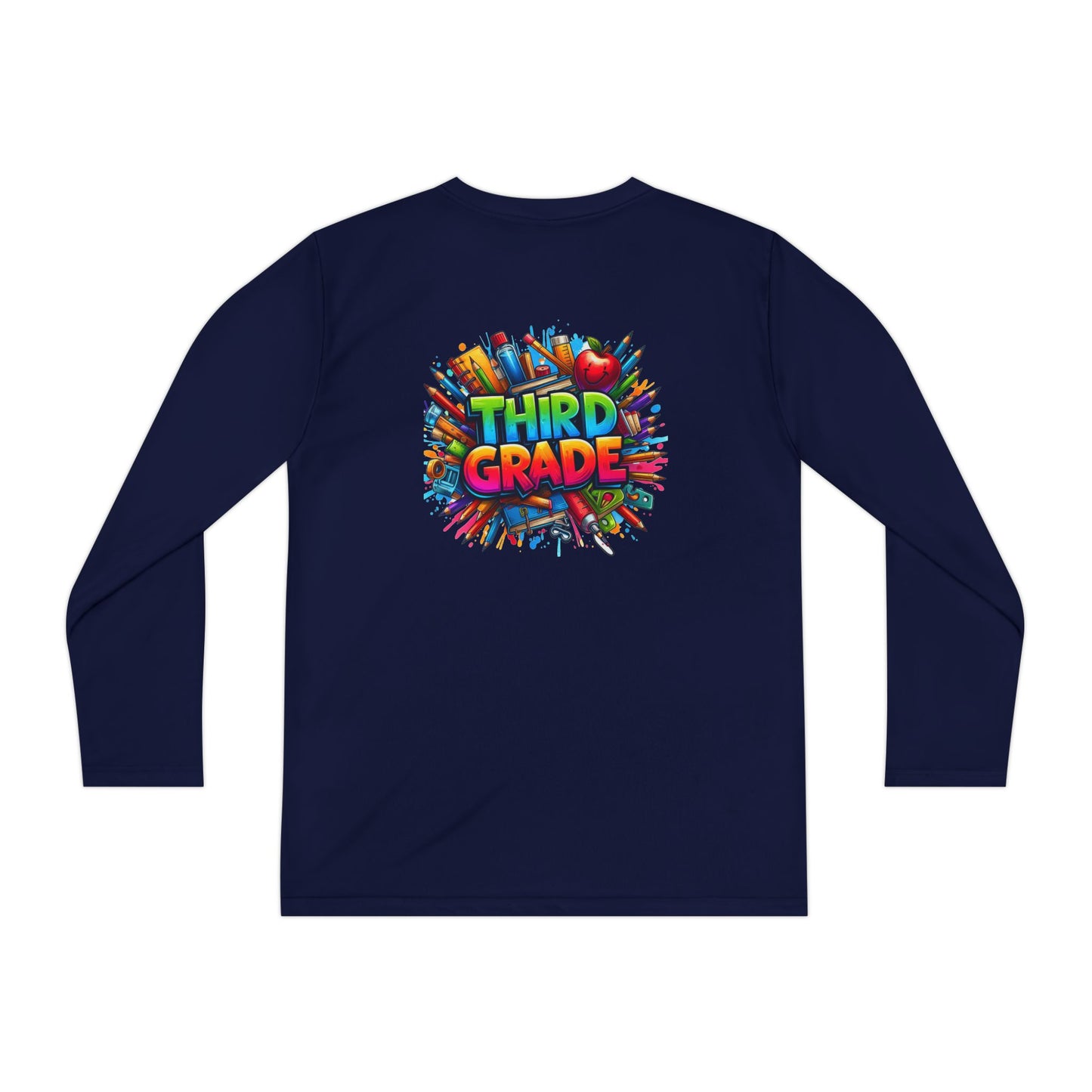 Third Grade Youth Long Sleeve Tee — Colorful School Supplies Design