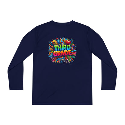 Third Grade Youth Long Sleeve Tee — Colorful School Supplies Design