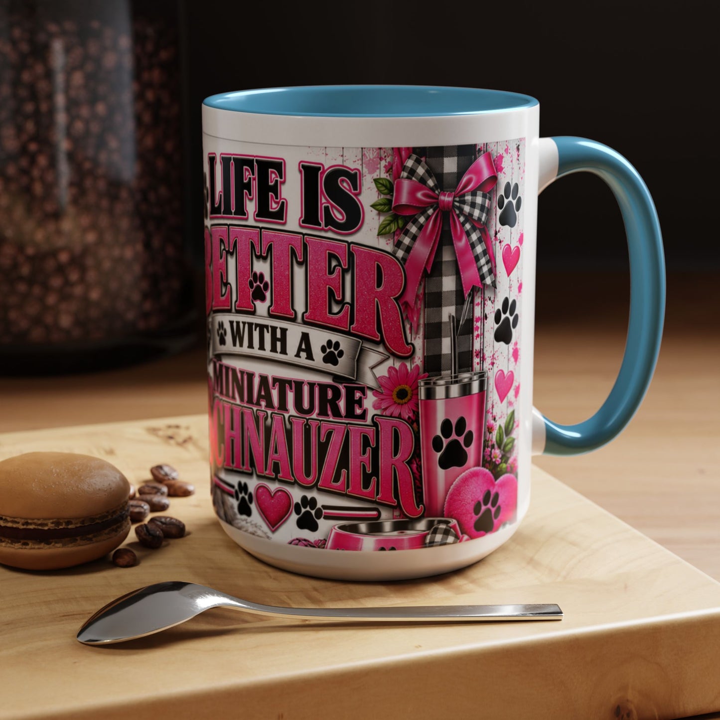 Life Is Better With A Miniature Schnauzer Accent Coffee Mug — Pink Paw Print Dog Lover Gift (11/15oz)