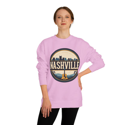 Nashville Guitar Crewneck Sweatshirt — Retro Skyline Music City Pullover