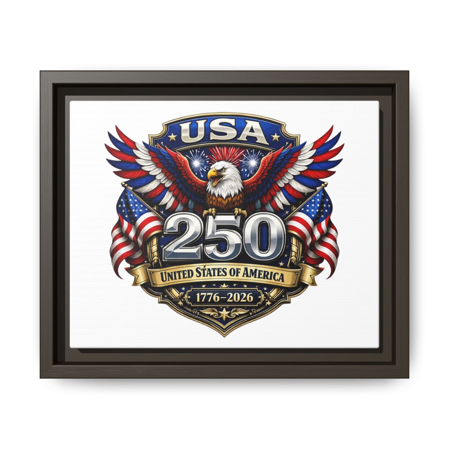 USA 250 Anniversary Framed Canvas — Patriotic Eagle 1776–2026 Wall Art