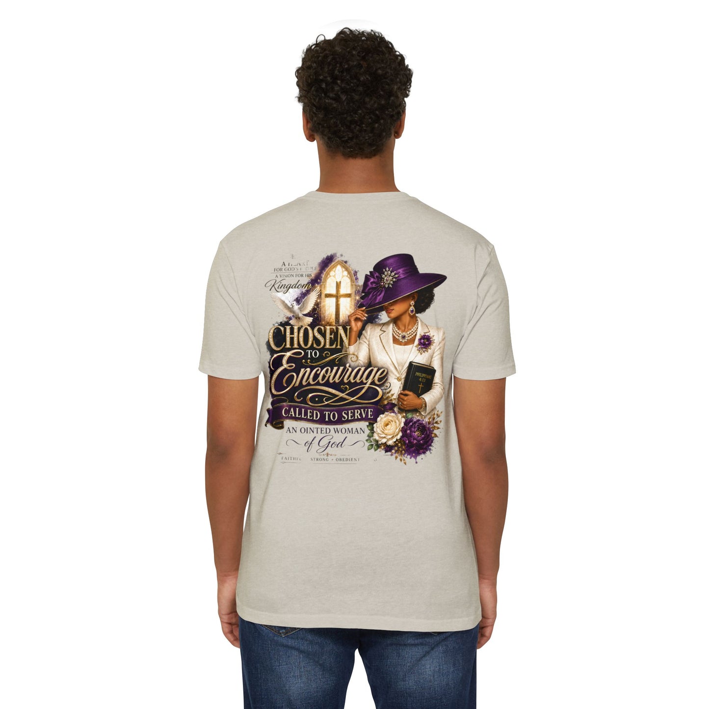 Chosen to Encourage Christian T-Shirt — 'Called to Serve' Purple Church Hat Design