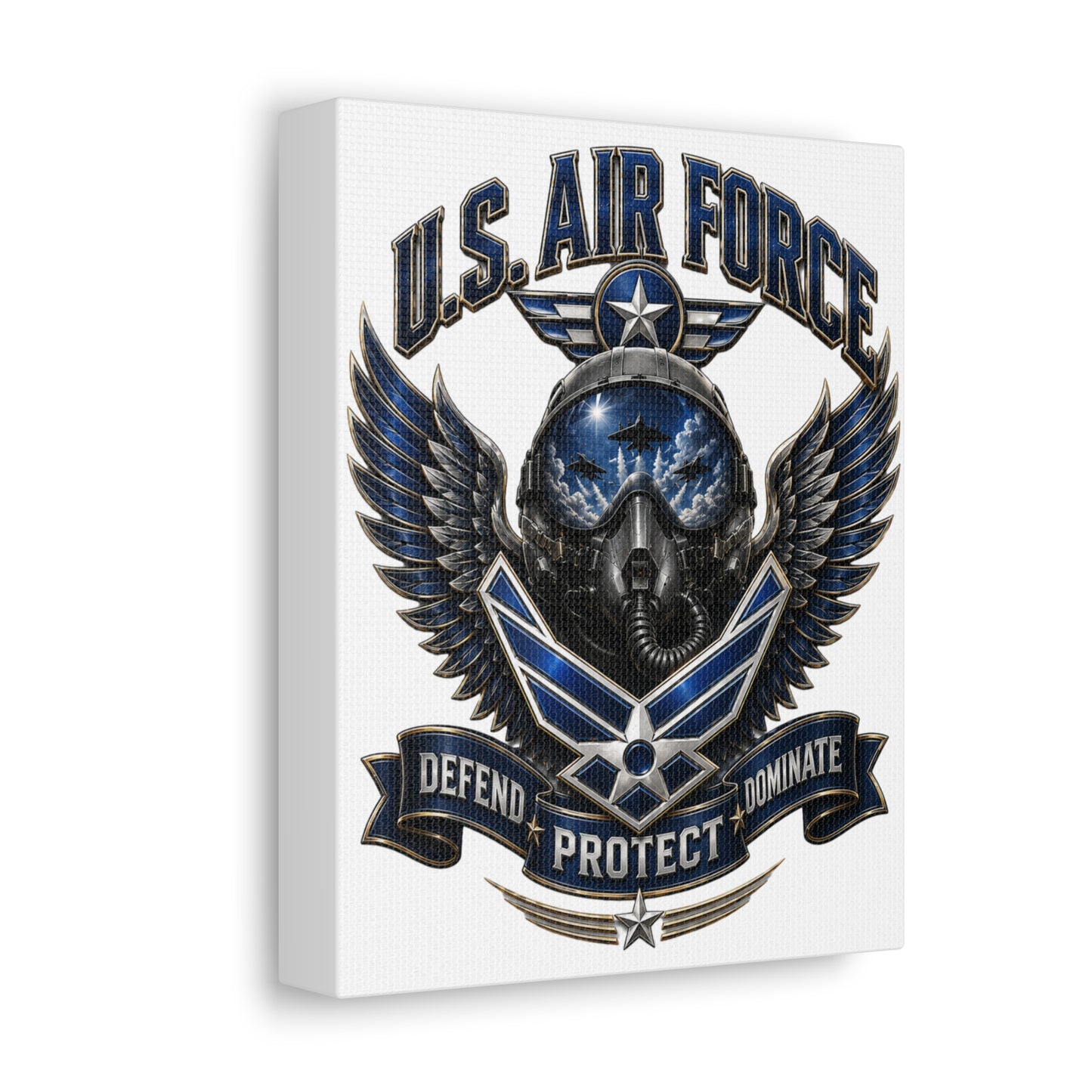 U.S. Air Force Canvas Wall Art – "Defend Protect Dominate" Military Aviation Stretched Canvas