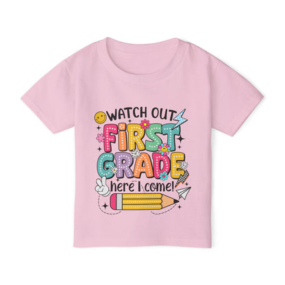 First Grade Toddler T‑Shirt – "Watch Out First Grade Here I Come!" Back‑To‑School Tee