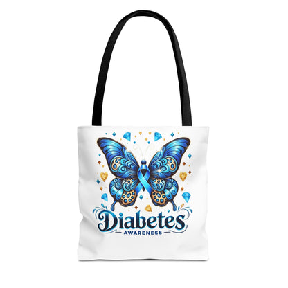 Diabetes Awareness Tote Bag — Blue Butterfly Ribbon Design