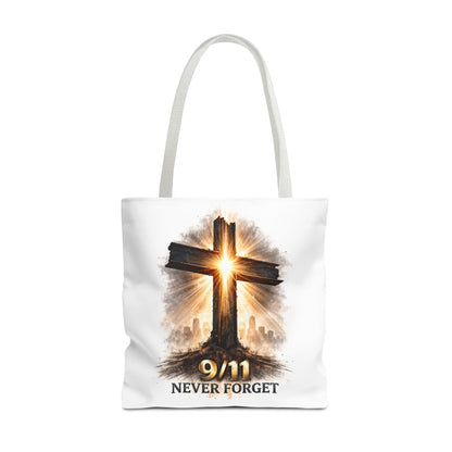 9/11 Never Forget Cross Memorial Tote Bag — Patriotic Remembrance Shopper