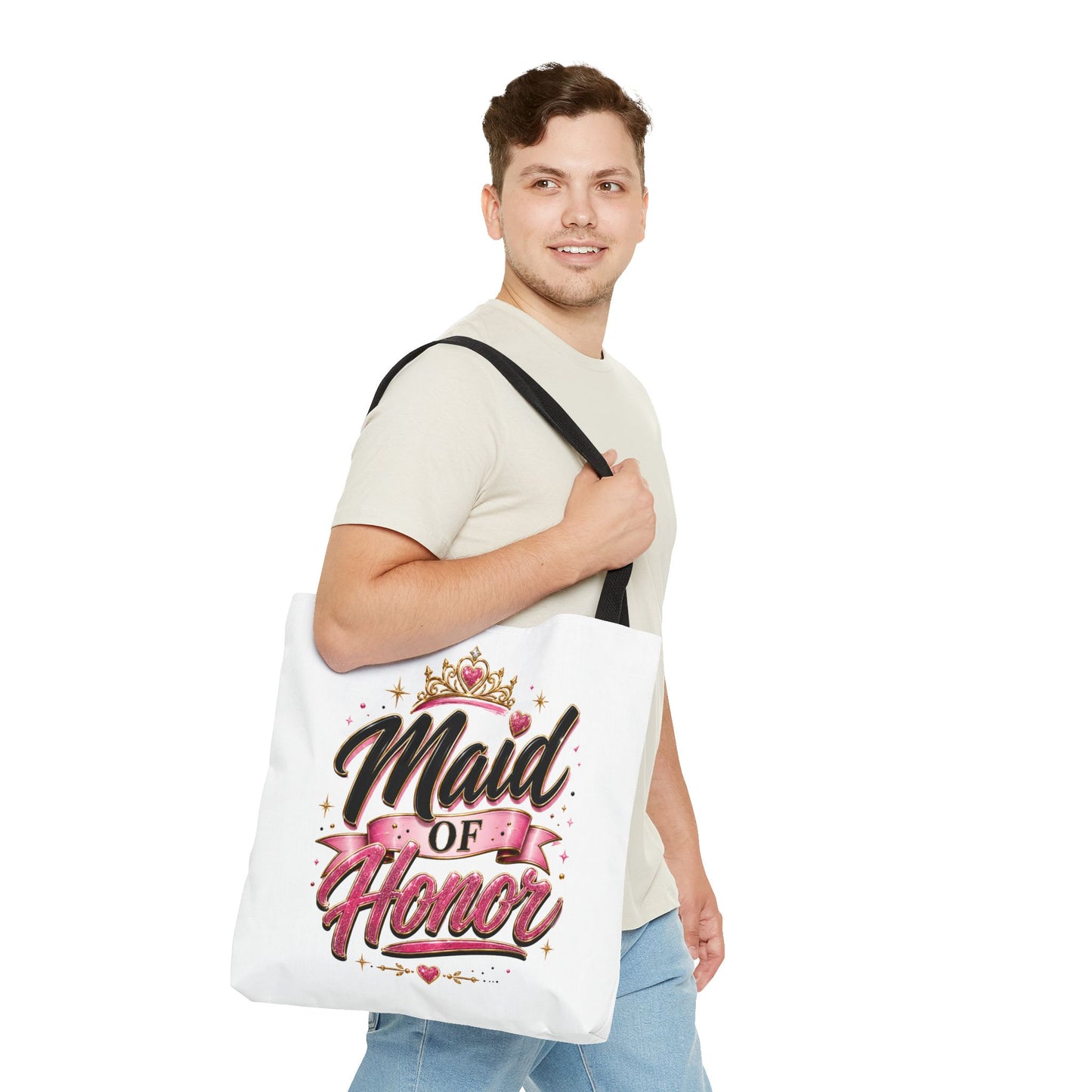 Maid of Honor Tote Bag — Pink Crown Bridal Party Tote for Weddings & Bachelorette