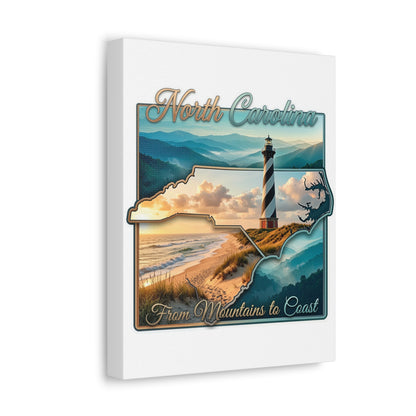 North Carolina Canvas Wall Art — "From Mountains to Coast" Lighthouse State Map
