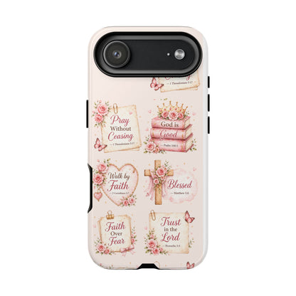 Christian Floral Phone Case — "Pray Without Ceasing" Faith Cross Design