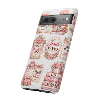 Faith Phone Case — 'Jesus Saves' Floral Christian Scripture iPhone Case