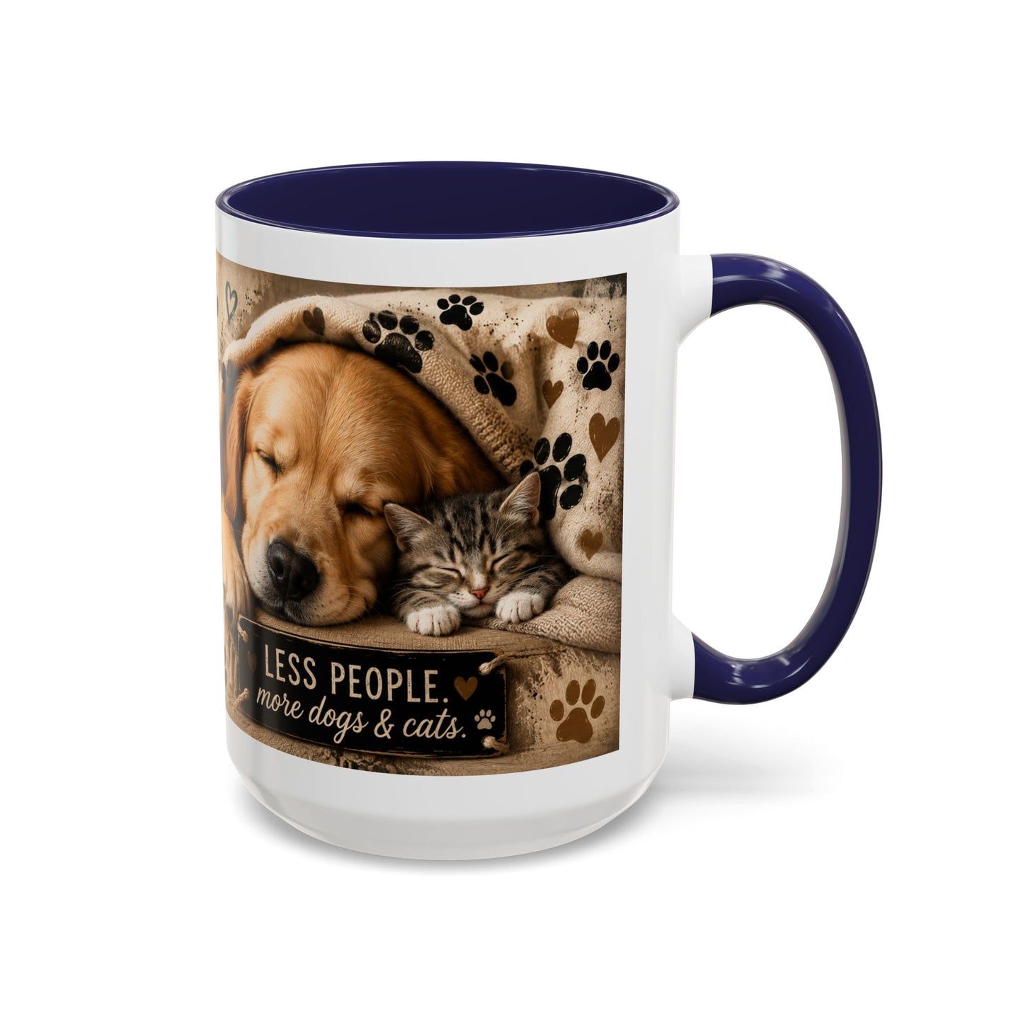 Dog & Cat Coffee Mug - "Less People, More Dogs & Cats" Accent Ceramic Mug
