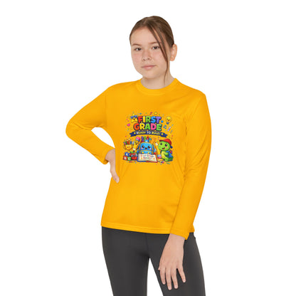First Grade Ready Youth Long Sleeve Tee — "First Grade Here I Come" Back-to-School Shirt