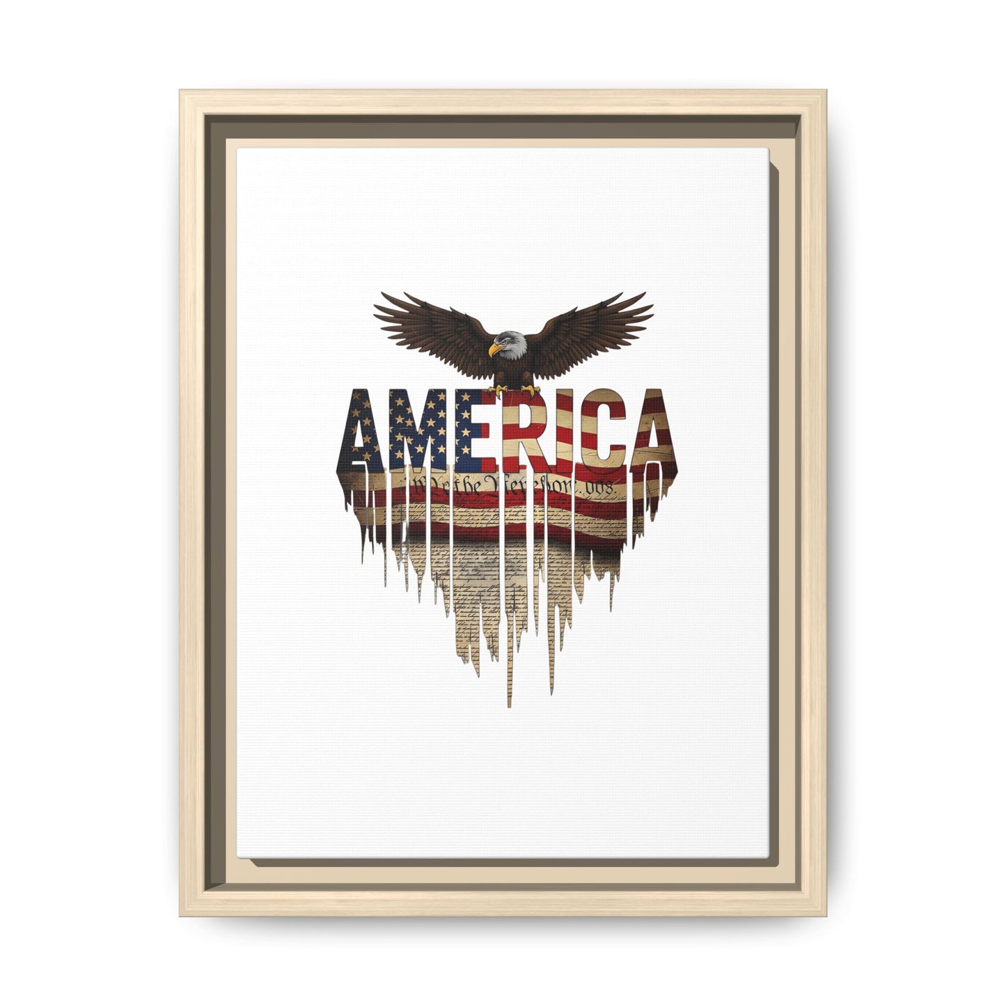 America Eagle Matte Canvas Framed Wall Art — Patriotic USA Flag Typography Print