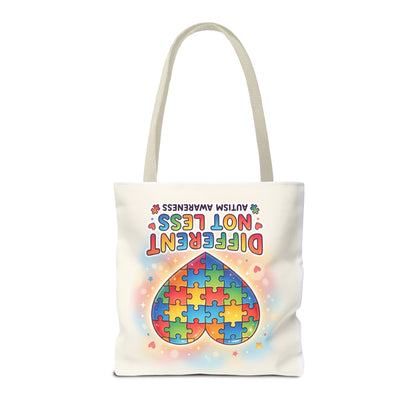 Autism Awareness Tote Bag — "Different Not Less" Puzzle Heart Design