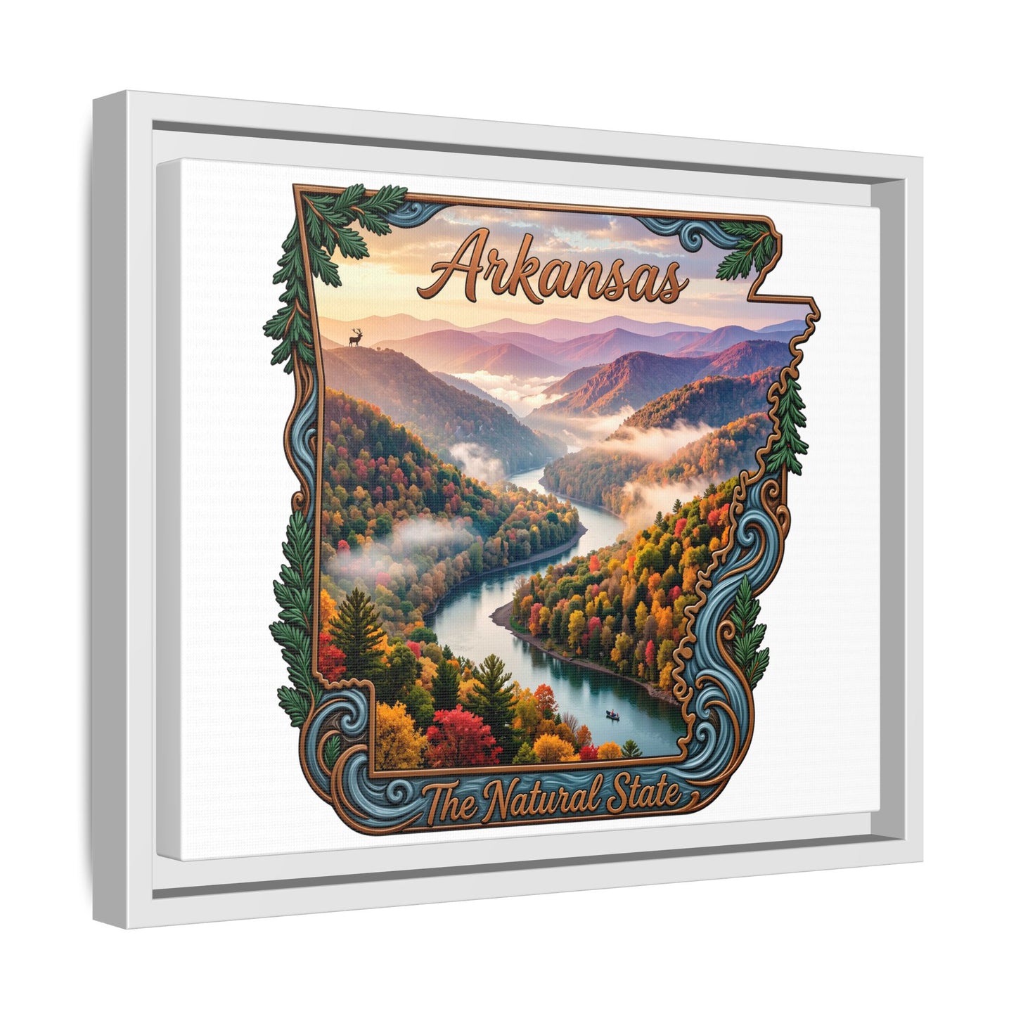 Arkansas Scenic State Map Canvas — "The Natural State" Framed Wall Art