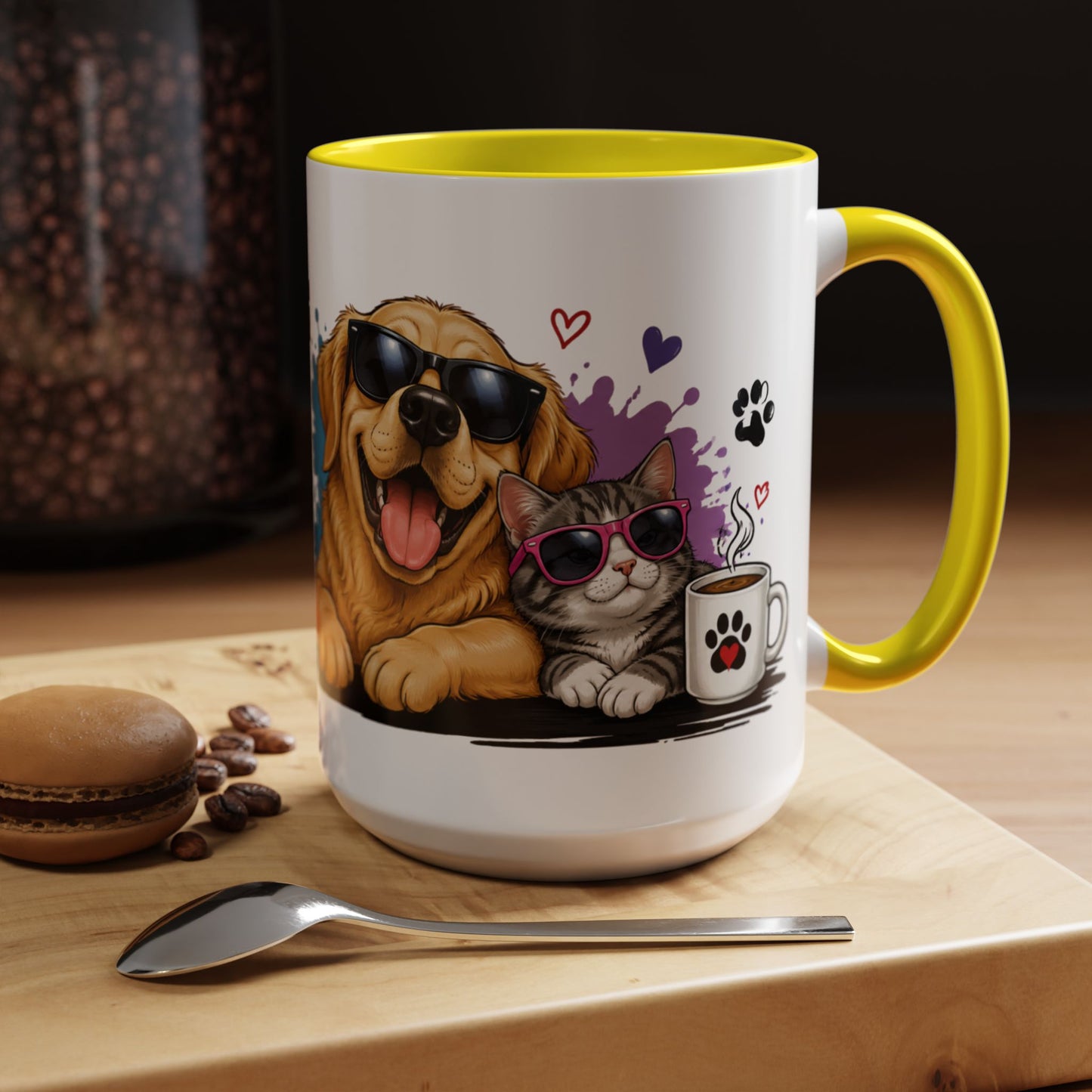Dog and Cat Coffee Mug – "Life is Better with a Cat" Accent Ceramic Mug
