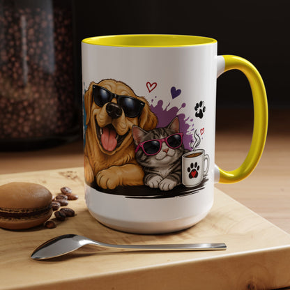 Dog and Cat Coffee Mug – "Life is Better with a Cat" Accent Ceramic Mug