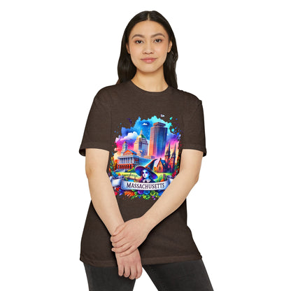 Massachusetts Watercolor Cityscape T-Shirt — Colorful State Landmark Tee