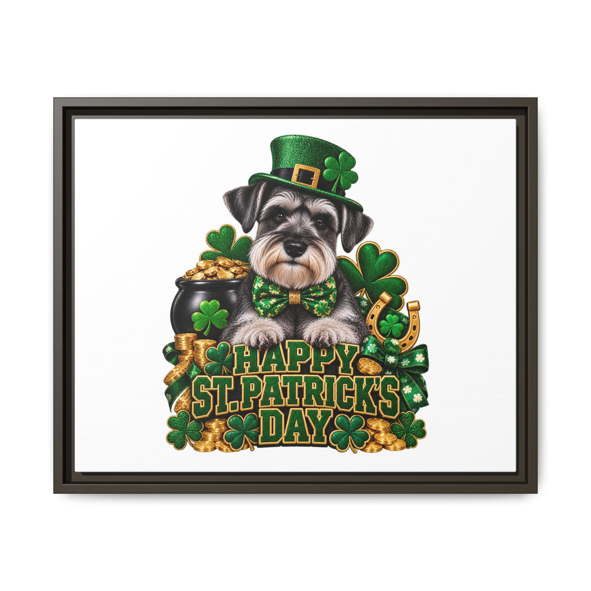 Happy St. Patrick’s Day Schnauzer Framed Canvas