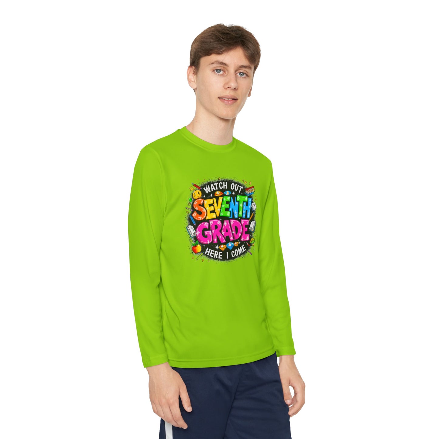 Seventh Grade Kids Long Sleeve Tee — "Watch Out… Here I Come" Back-to-School Shirt