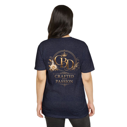 T-Shirt — CBD “Crafted with Passion” Gold Floral Crest
