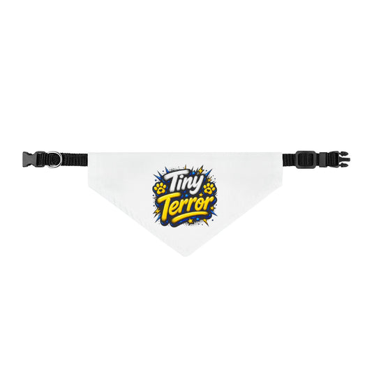Clip-On Pet Bandana — "Tiny Terror" Graphic Dog Bandana Collar Attachment