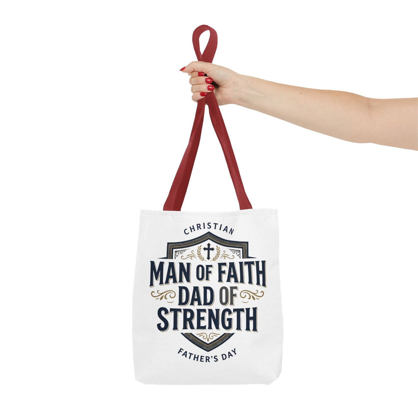 Christian "Man of Faith, Dad of Strength" Tote Bag — Father's Day Gift