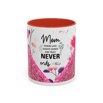 Mom Forever Coffee Mug — "Where Love Always Shines and Truly Never Ends" Floral Accent