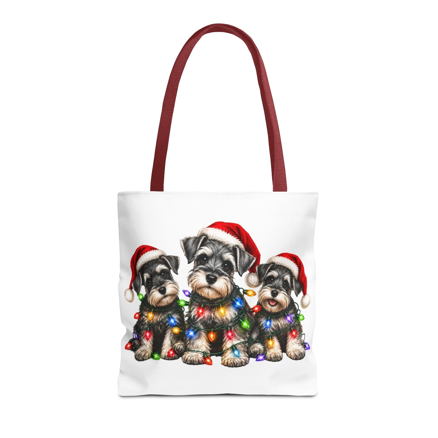Christmas Schnauzer Tote Bag — Cute Puppies in Santa Hats & Holiday Lights