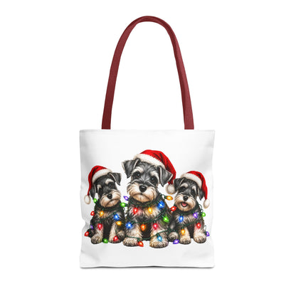 Christmas Schnauzer Tote Bag — Cute Puppies in Santa Hats & Holiday Lights