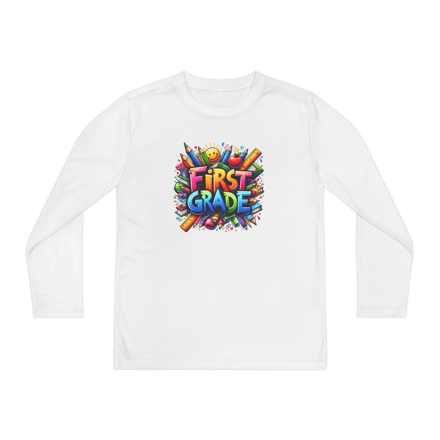 First Grade Youth Long Sleeve Tee — Colorful Back-to-School Shirt