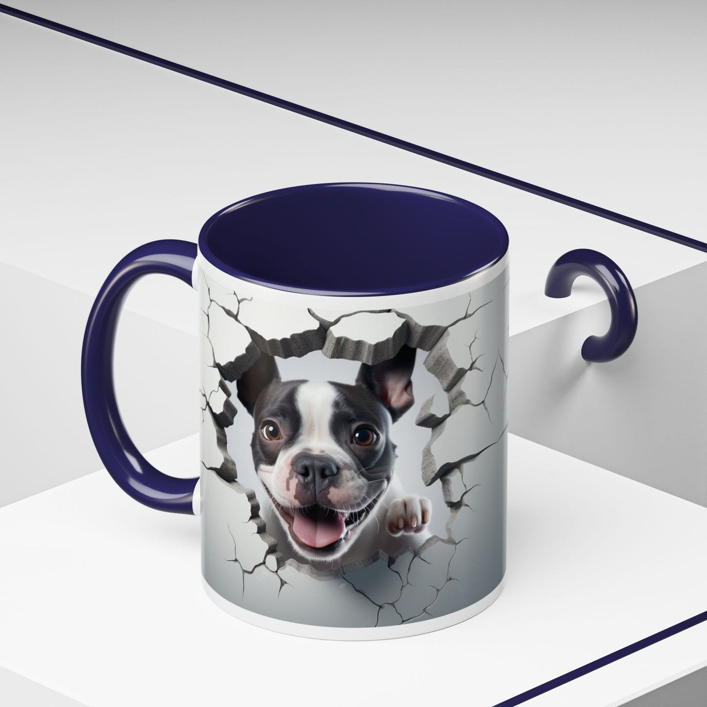 Coffee Mug — Happy Boston Terrier Breaking Through Design (Accent 11/15oz)