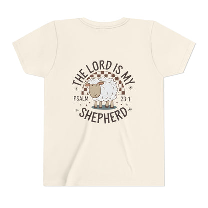 Youth Tee — "The Lord Is My Shepherd" Psalm 23:1 Christian Kids T‑Shirt (Sheep Design)