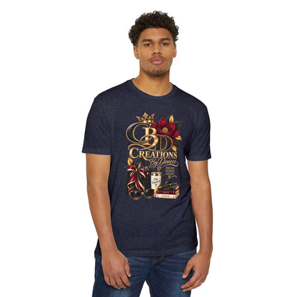 T‑Shirt — CBD Creations Floral Logo Tee (Books, Crown & Coffee Design)