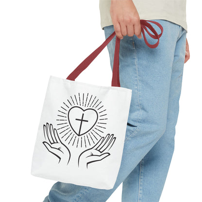 Christian Prayer Tote Bag — Heart & Cross Design