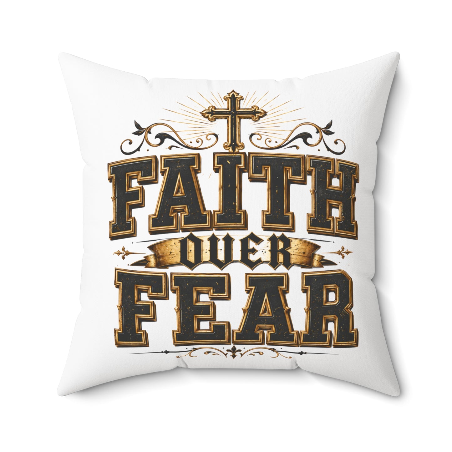 Faith Over Fear Decorative Pillow — Inspirational Christian Accent Cushion