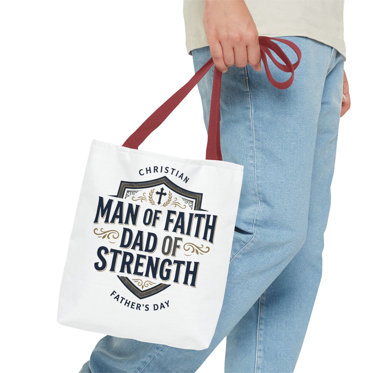 Christian "Man of Faith, Dad of Strength" Tote Bag — Father's Day Gift