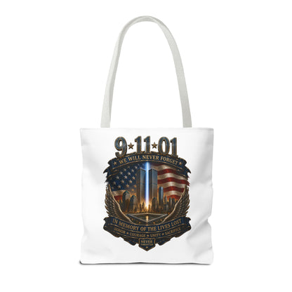 9·11 Memorial Tote Bag — We Will Never Forget Tribute Tote