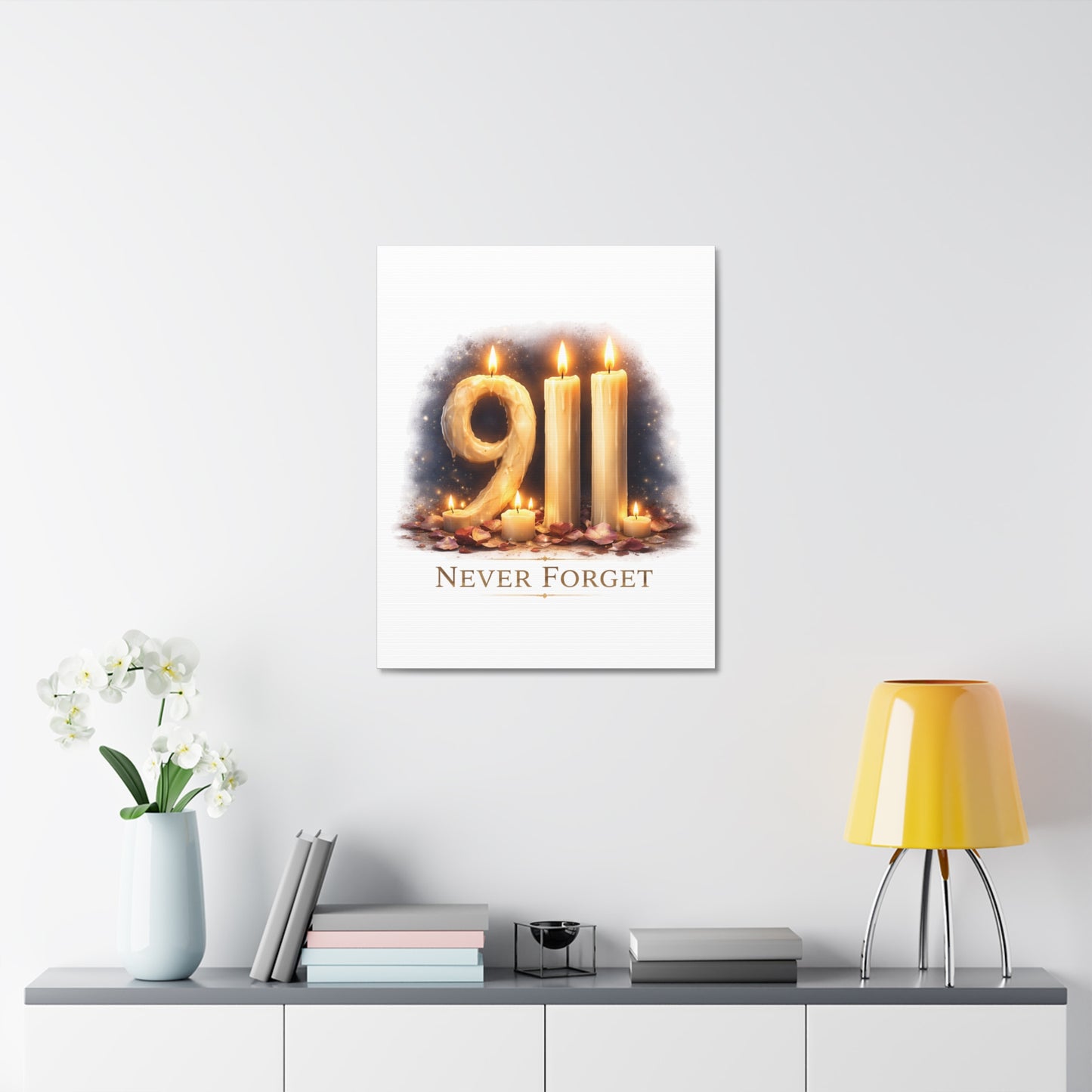 9/11 Never Forget Candle Memorial Stretched Canvas