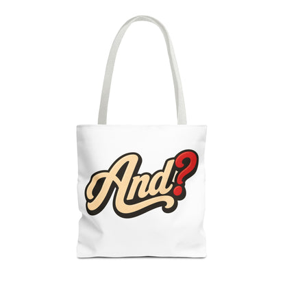 And? Graphic Tote Bag — Retro Script Question Mark Design