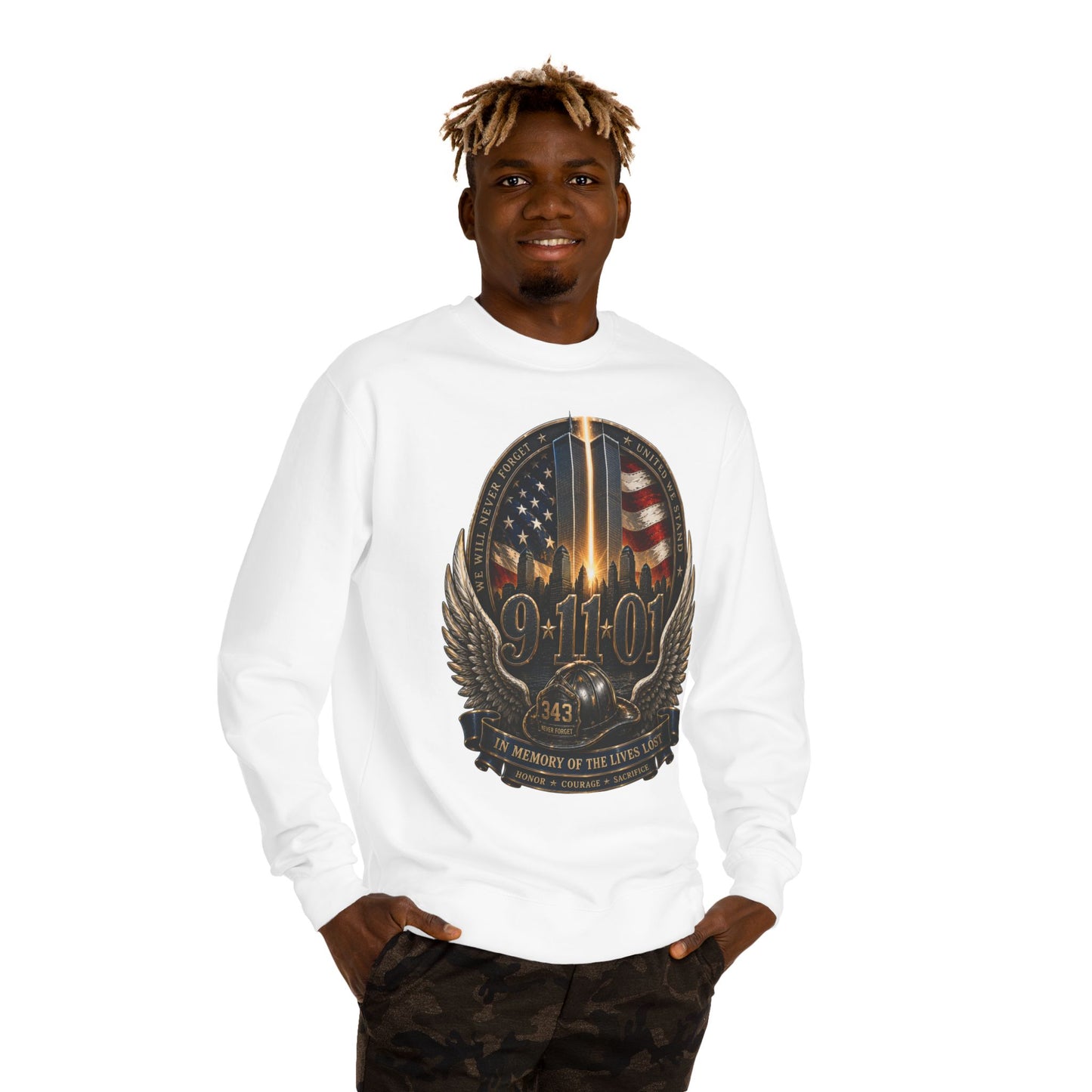 9/11 Memorial Crewneck Sweatshirt — Tribute to Fallen Heroes
