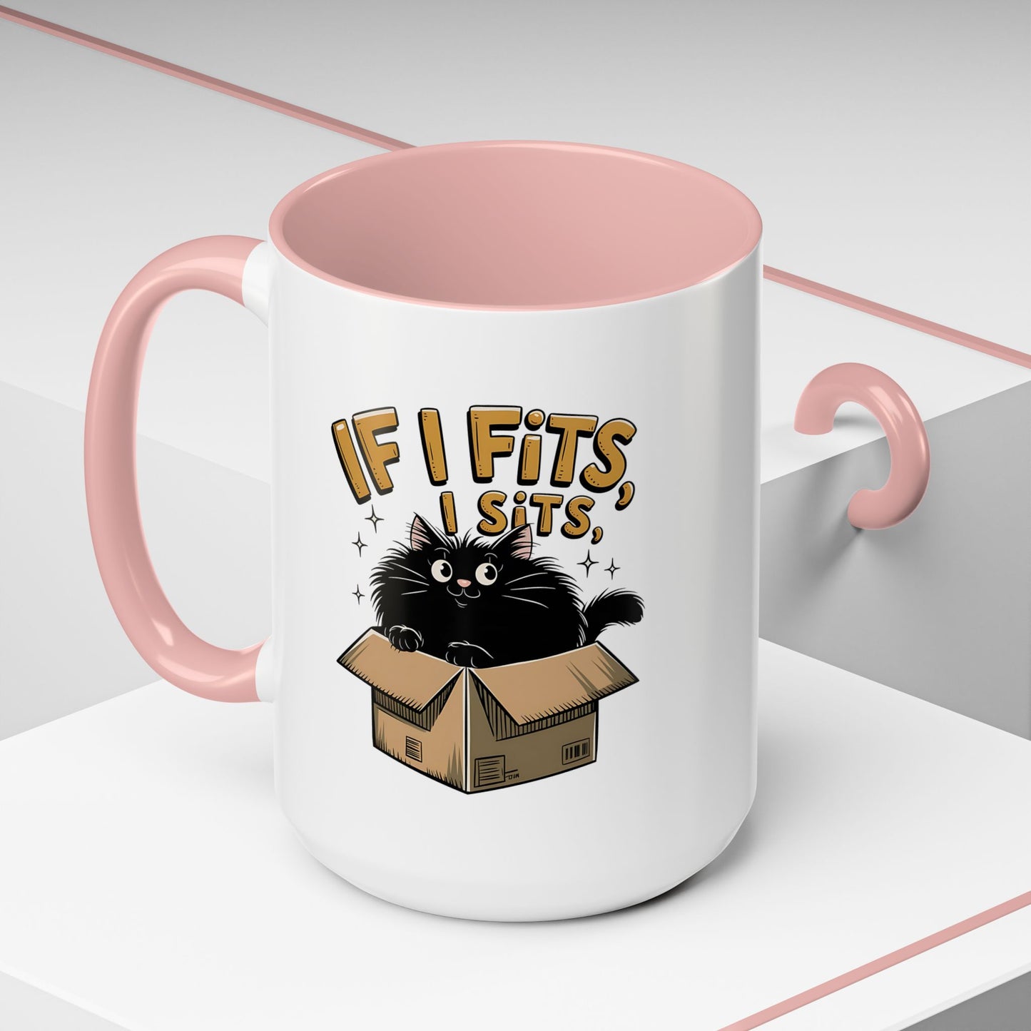 If I Fits I Sits Cat Mug — Funny Black Cat in Box Coffee Cup (11/15oz)