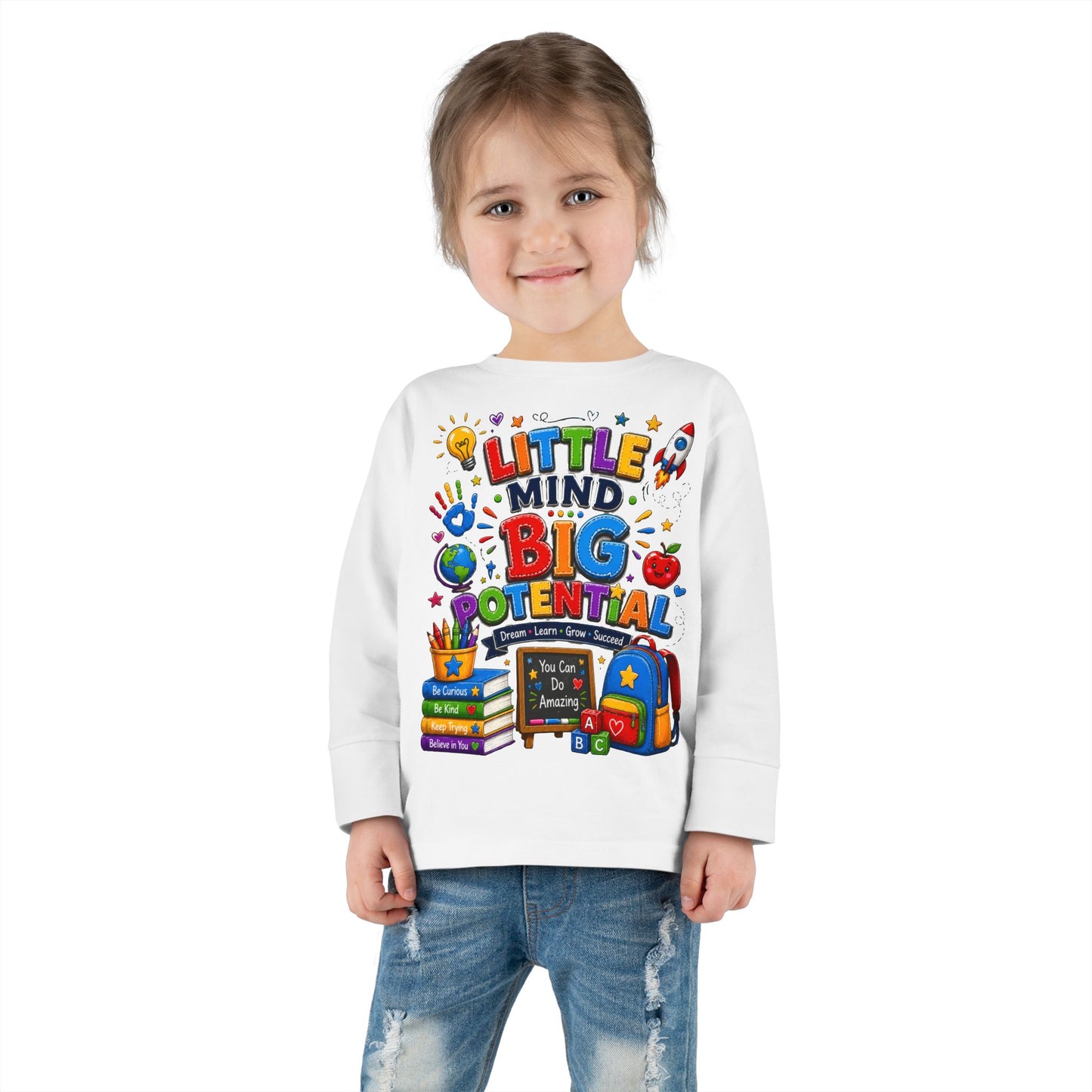 Toddler Tee — "Little Mind Big Potential" Back-to-School Long Sleeve