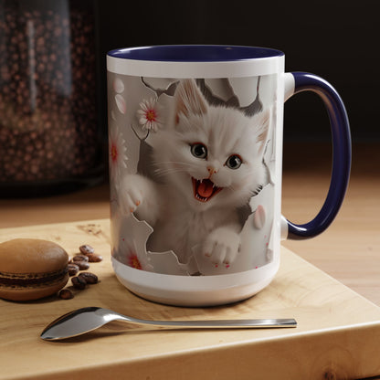 Cute Kitten Floral Accent Coffee Mug – Cat Lover Ceramic Mug (11/15oz)